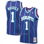 Camiseta Charlotte Hornets Muggsy Bogues NO 1 Mitchell & Ness 1994-95 Violeta