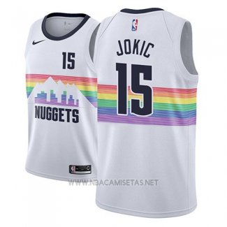 Camiseta Denver Nuggets Nikola Jokic NO 15 Ciudad 2018-19 Blanco