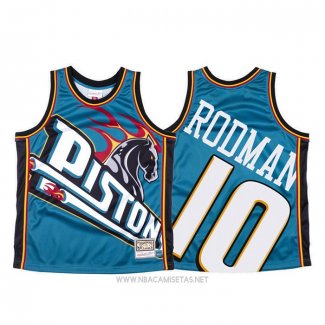Camiseta Detroit Pistons Dennis Rodman NO 10 Mitchell & Ness Big Face Azul