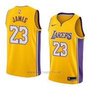 Camiseta Los Angeles Lakers Lebron James NO 23 Icon 2017-18 Amarillo