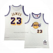 Camiseta Los Angeles Lakers Lebron James NO 23 Mitchell & Ness Chainstitch Crema