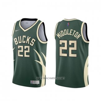 Camiseta Milwaukee Bucks Khris Middleton NO 22 Earned 2020-21 Verde