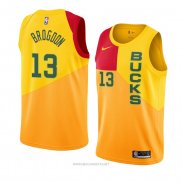 Camiseta Milwaukee Bucks Malcolm Brogdon NO 13 Ciudad 2018-19 Amarillo