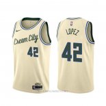 Camiseta Milwaukee Bucks Robin Lopez NO 42 Ciudad 2019-20 Crema