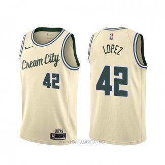 Camiseta Milwaukee Bucks Robin Lopez NO 42 Ciudad 2019-20 Crema