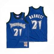 Camiseta Minnesota Timberwolves Kevin Garnett NO 21 Hardwood Classics Throwback 2003-04 Azul