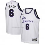 Camiseta Nino Los Angeles Lakers LeBron James NO 6 Ciudad 2022-23 Blanco
