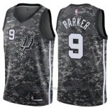 Camiseta San Antonio Spurs Parker NO 9 Ciudad 2017-18 Gris