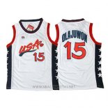 Camiseta USA 1996 Hakeem Olajuwon NO 15 Blanco