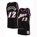 Camiseta Utah Jazz John Stockton NO 12 Hardwood Classics 1998-99 Negro