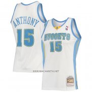 Camiseta Denver Nuggets Carmelo Anthony NO 15 Mitchell & Ness 2006-07 Blanco