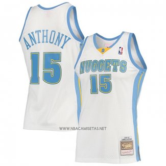 Camiseta Denver Nuggets Carmelo Anthony NO 15 Mitchell & Ness 2006-07 Blanco