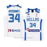Camiseta Grecia Giannis Antetokounmpo NO 34 2019 FIBA Baketball World Cup Blanco