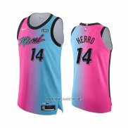 Camiseta Miami Heat Tyler Herro NO 14 Ciudad 2020-21 Autentico Azul Rosa