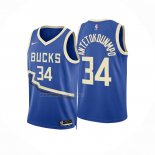 Camiseta Milwaukee Bucks Giannis Antetokounmpo NO 34 Ciudad 2024-25 Azul