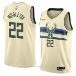 Camiseta Milwaukee Bucks Khris Middleton NO 22 Ciudad 2018 Crema