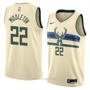 Camiseta Milwaukee Bucks Khris Middleton NO 22 Ciudad 2018 Crema