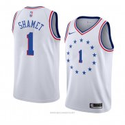 Camiseta Philadelphia 76ers Landry Shamet NO 1 Earned 2018-19 Blanco