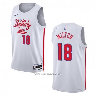 Camiseta Philadelphia 76ers Shake Milton NO 18 Ciudad 2022-23 Blanco