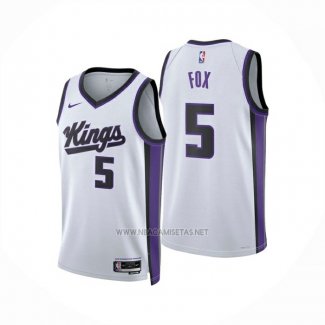 Camiseta Sacramento Kings DeAaron Fox NO 5 Association 2024-25 Blanco