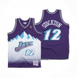 Camiseta Utah Jazz John Stockton NO 12 Hardwood Classics Throwback 1996-97 Violeta