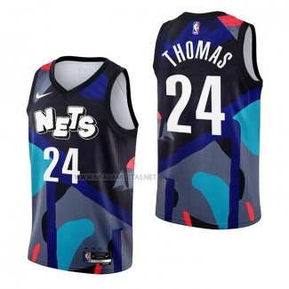 Camiseta Brooklyn Nets Cam Thomas NO 24 Ciudad 2023-24 Negro