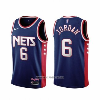 Camiseta Brooklyn Nets DeAndre Jordan NO 6 Ciudad 2021-22 Azul