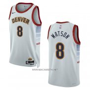 Camiseta Denver Nuggets Peyton Watson NO 8 Ciudad 2022-23 Blanco