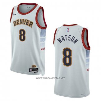 Camiseta Denver Nuggets Peyton Watson NO 8 Ciudad 2022-23 Blanco