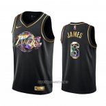 Camiseta Golden Edition Los Angeles Lakers Lebron James NO 6 2021-22 Negro