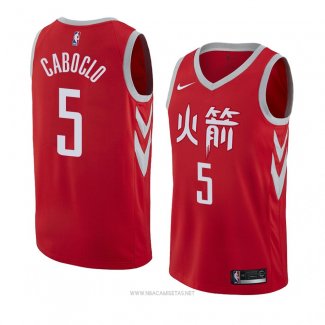Camiseta Houston Rockets Bruno Caboclo NO 5 Ciudad 2018 Rojo