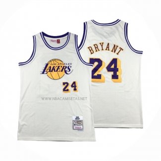 Camiseta Los Angeles Lakers Kobe Bryant NO 24 Mitchell & Ness Chainstitch Crema