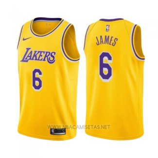 Camiseta Los Angeles Lakers LeBron James NO 6 Icon 2019 Amarillo