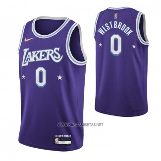 Camiseta Los Angeles Lakers Russell Westbrook NO 0 Ciudad Edition 2021-22 Violeta