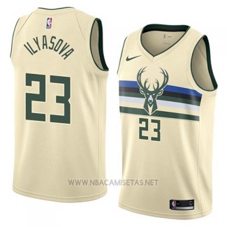 Camiseta Milwaukee Bucks Ersan Ilyasova NO 23 Ciudad 2018 Crema