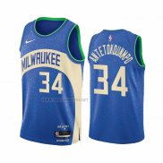 Camiseta Milwaukee Bucks Giannis Antetokounmpo NO 34 Ciudad 2023-24 Azul