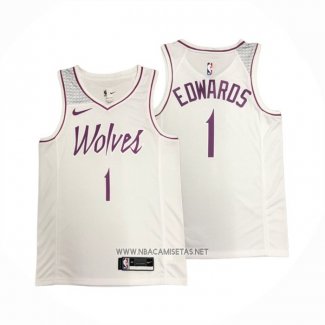 Camiseta Minnesota Timberwolves Anthony Edwards NO 1 Earned Blanco