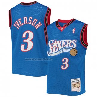 Camiseta Nino Philadelphia 76ers Allen Iverson NO 3 Mitchell & Ness 1999-00 Azul