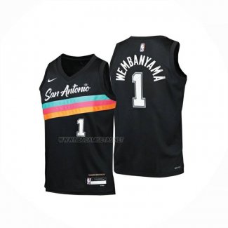 Camiseta Nino San Antonio Spurs Victor Wembanyama NO 1 Ciudad 2025-26 Negro