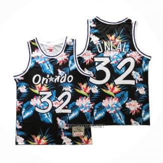 Camiseta Orlando Magic Shaquille O'neal NO 32 Floral Fashion Negro