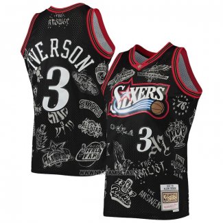 Camiseta Philadelphia 76ers Allen Iverson NO 3 Mitchell & Ness 1997-98 Tattoo Negro