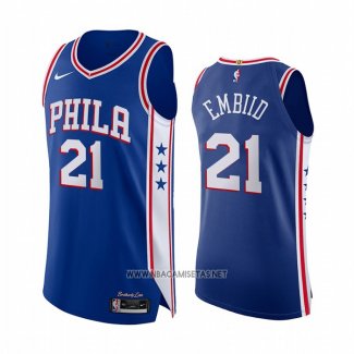 Camiseta Philadelphia 76ers Joel Embiid NO 21 Icon Autentico Azul