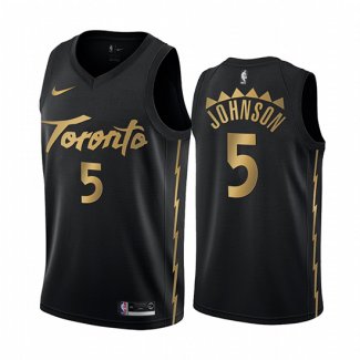 Camiseta Toronto Raptors Stanley Johnson NO 5 Ciudad Edition Negro