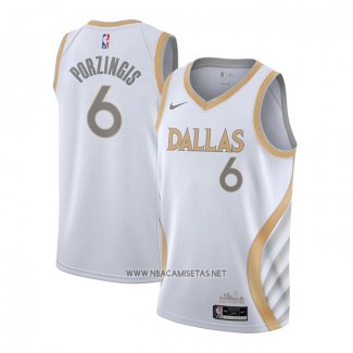 Camiseta Dallas Mavericks Kristaps Porzingis NO 6 Ciudad 2020-21 Blanco