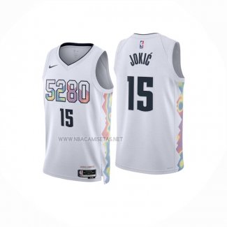 Camiseta Denver Nuggets Nikola Jokic NO 15 Ciudad 2024-25 Blanco