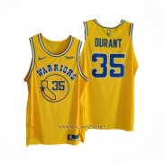 Camiseta Golden State Warriors Kevin Durant NO 35 Hardwood Classic Autentico Amarillo