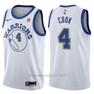 Camiseta Golden State Warriors Quinn Cook NO 4 Classic 2017-18 Blanco2