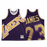 Camiseta Los Angeles Lakers Lebron James NO 23 Mitchell & Ness Big Face Violeta