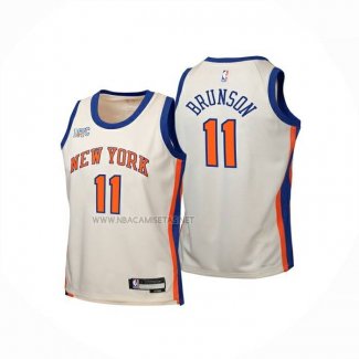 Camiseta Nino New York Knicks Jalen Brunson NO 11 Ciudad 2025-26 Crema