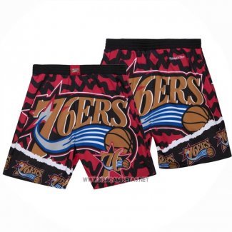 Pantalone Philadelphia 76ers Mitchell & Ness Naranja Rojo Negro